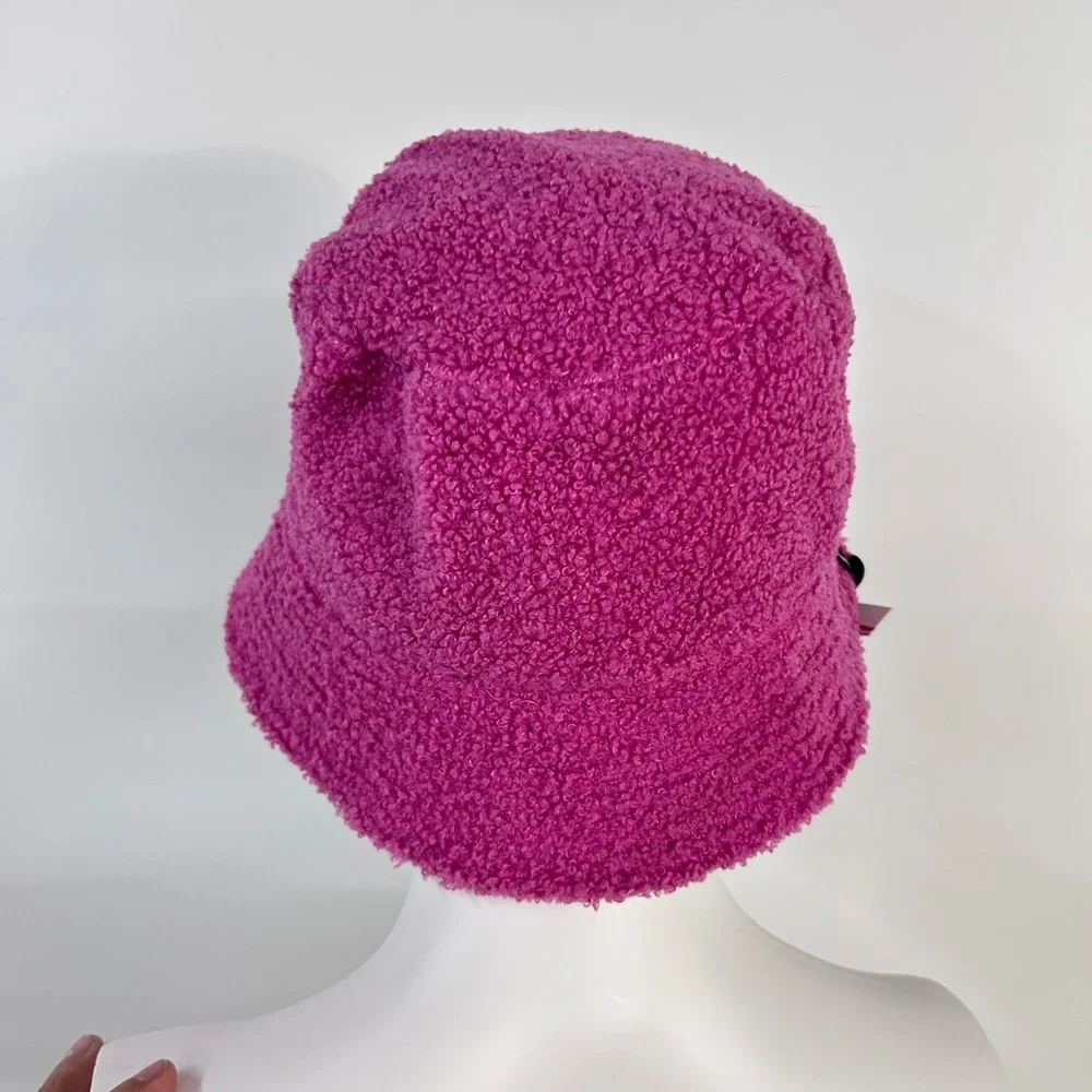 Y2K Pink Fuzzy Sherpa Bucket Hat Colorful 90s Maximalist Streetwear Crayola